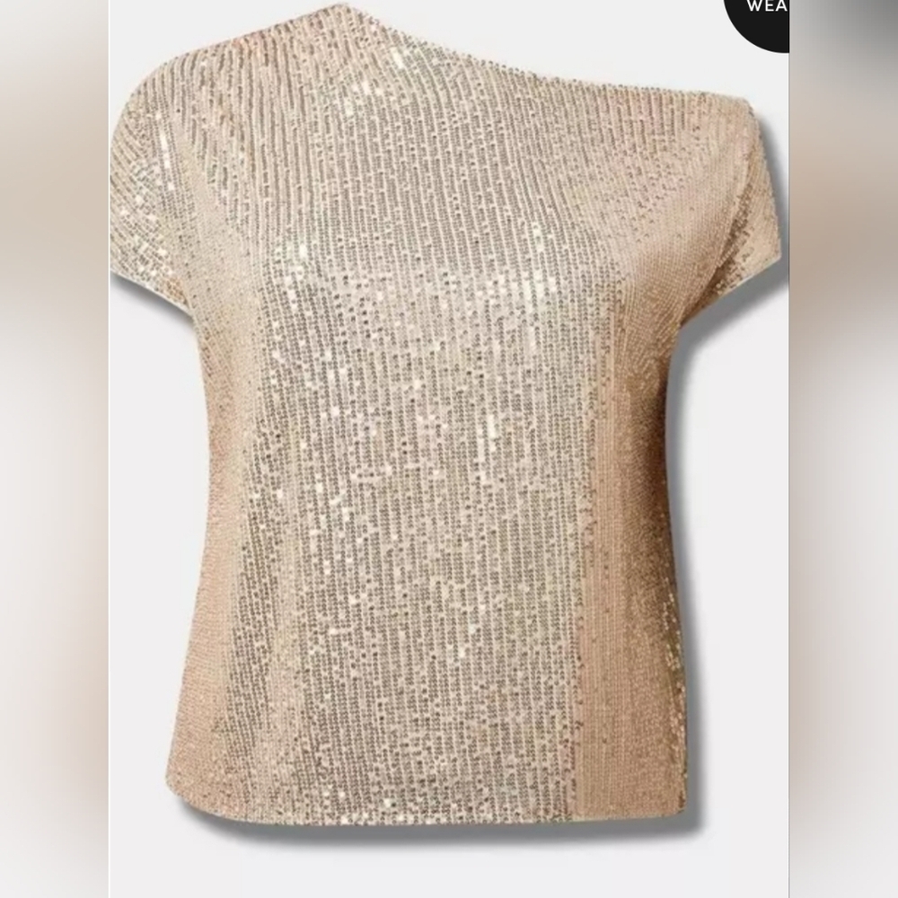 Torrid Sparkling Sequin Off The Shoulder Blouse in Gold Sequins SIZE 0/L/12 NWT